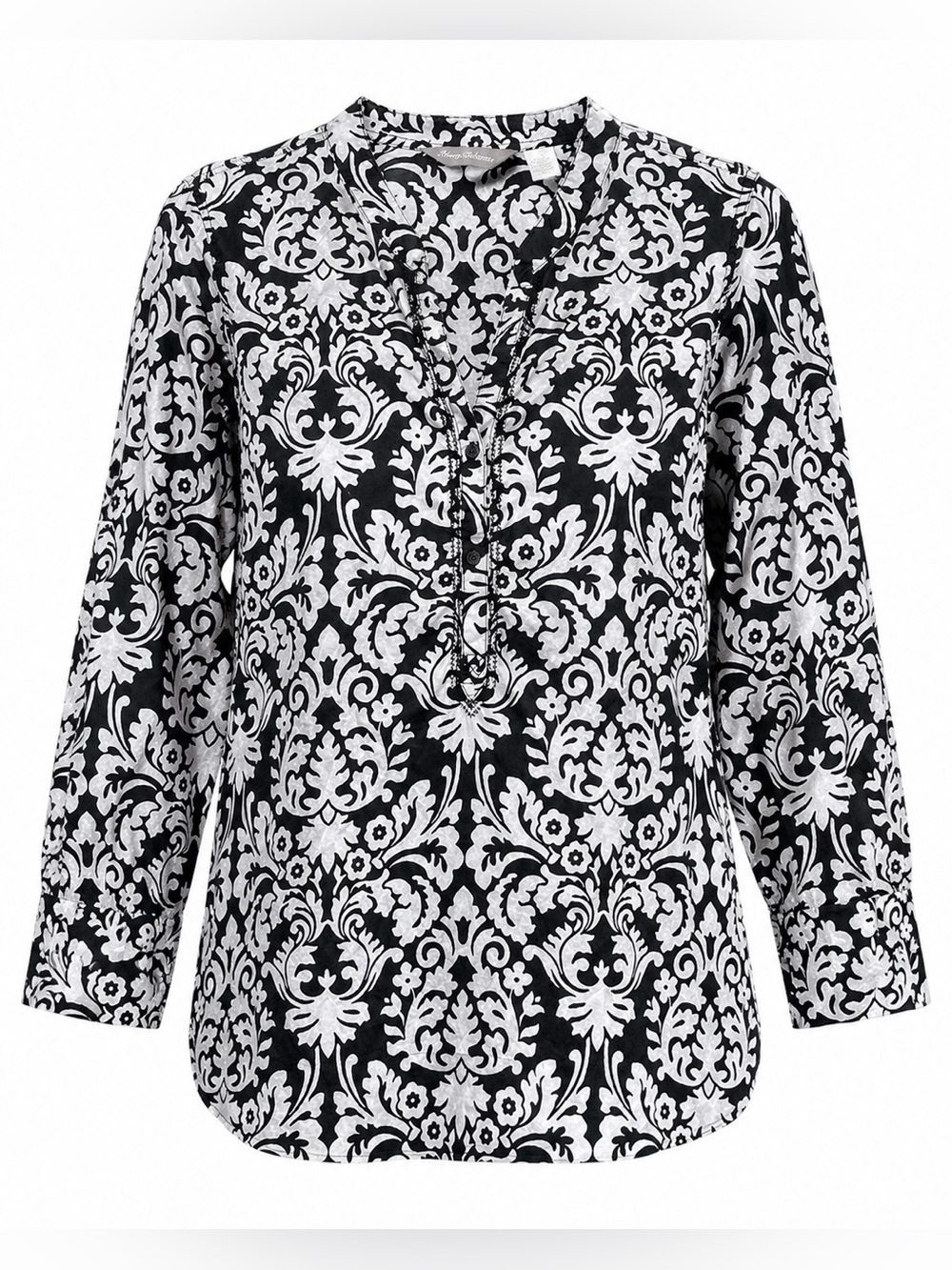 Tommy Bahama Black & White Damask Print Cotton Blouse | Women’s Large